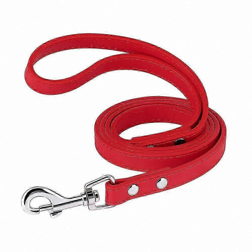(Red) Premium Soft Leather Dog Leash 4ft for Small Medium Dogs Puppy Walking Training