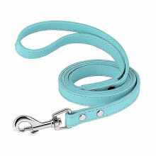 (Blue) Premium Soft Leather Dog Leash 4ft for Small Medium Dogs Puppy Walking Training