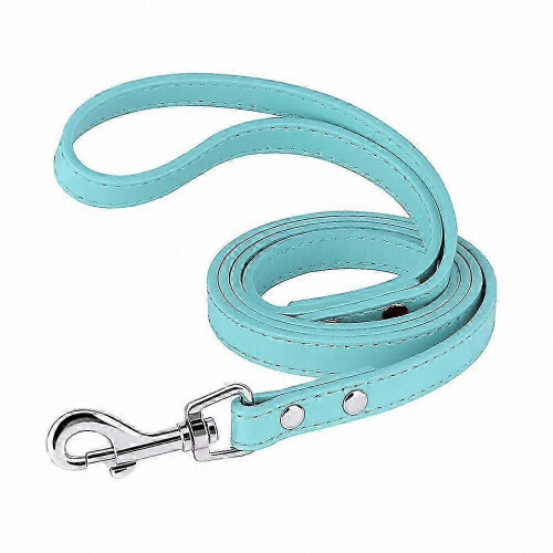 (Blue) Premium Soft Leather Dog Leash 4ft for Small Medium Dogs Puppy Walking Training