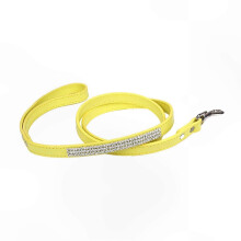 (Yellow, M) Artificial Leather Dog Leash Rhinestone Embellished Ergonomic Comfort Grip Hook