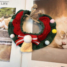 (Red stripes, 15 to 35CM) ChristmasPet CollarScarf Adjustable Knit CapeBib DogCat RedGreenStripe BellReindeer 2-15lb