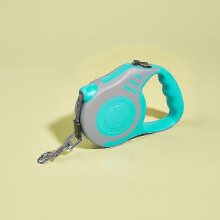 (Turquoise and Gray, 3M) Retractable 3/5m Nylon Dog Leash for Small Dogs Cats Durable Outdoor Hiking Traction Rope