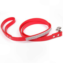(Red, S) Artificial Leather Dog Leash Rhinestone Embellished Ergonomic Comfort Grip Hook