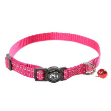(rose red) Glossy Reflective Safety Buckle Bell Collar Strap for Adjustable Pet Cat Dog Puppy