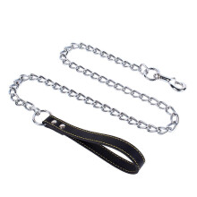 (Black, 2) 180cm Rope Leash w/ Collar & Metal Chain for S/M Dogs up to 30kg Faux Leather All-Weather
