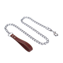 (Coffee, 3) 180cm Rope Leash w/ Collar & Metal Chain for S/M Dogs up to 30kg Faux Leather All-Weather