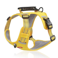 (Yellow, L) DUOMM HT-524 Reflective Breathable Safety Vest Dog Harness with Handle ST