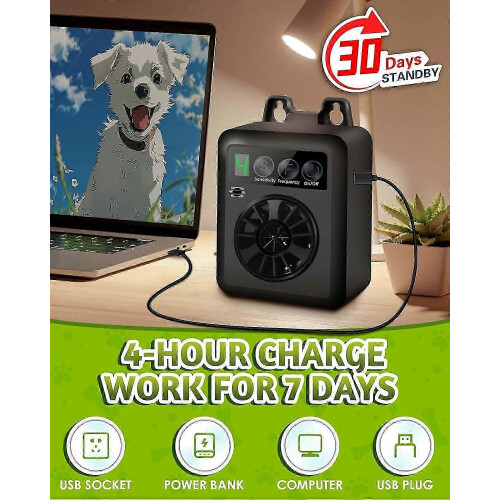 (Green) 3 Adjustable Level Anti Bark Device for Dogs with 50FT Range Control 2