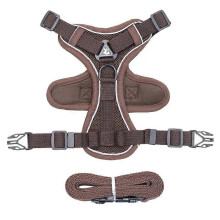(1st Coffee, S-suit 1.5-3.0kg / CN) Adjustable Breathable Mesh Reflective Pet Harness & Leash Set for Cats and Small Dogs