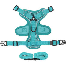 (1st Lake Blue, S-suit 1.5-3.0kg / CN) Adjustable Breathable Mesh Reflective Pet Harness & Leash Set for Cats and Small Dogs