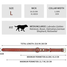 (Brown, L) Adjustable Natural Cowhide Leather Dog Collar AirTag Compatible Pet Safety Tracking