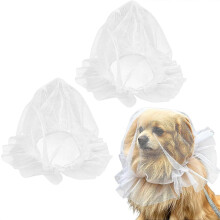 (White, S) MeshDogFaceMaskMuzzle PetHeadNetCover BreathableLightweight PreventEatingBitingLicking