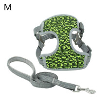 (Green, M) Reflective Breathable Dog Harness Vest Leash Set Explosion-Proof for Small-Large Dogs&Cats