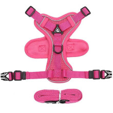 (1st Rose, L-suit 5.0-7.5kg / CN) Adjustable Breathable Mesh Reflective Pet Harness & Leash Set for Cats and Small Dogs