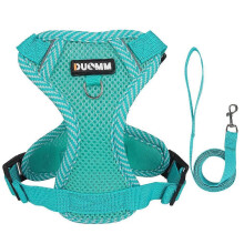 (2nd Lake Blue, S-suit 1.5-3.0kg / CN) Adjustable Breathable Mesh Reflective Pet Harness & Leash Set for Cats and Small Dogs