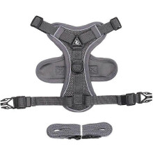 (1st Gray, M-suit 3.0-4.5kg / CN) Adjustable Breathable Mesh Reflective Pet Harness & Leash Set for Cats and Small Dogs