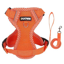 (2nd Orange, M-suit 3.0-4.5kg / CN) Adjustable Breathable Mesh Reflective Pet Harness & Leash Set for Cats and Small Dogs