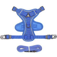 (1st Navy, M-suit 3.0-4.5kg / CN) Adjustable Breathable Mesh Reflective Pet Harness & Leash Set for Cats and Small Dogs