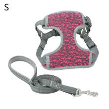 (Red, S) Reflective Breathable Dog Harness Vest Leash Set Explosion-Proof for Small-Large Dogs&Cats