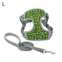 (Green, L) Reflective Breathable Dog Harness Vest Leash Set Explosion-Proof for Small-Large Dogs&Cats