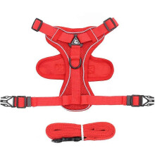 (1st Red, M-suit 3.0-4.5kg / CN) Adjustable Breathable Mesh Reflective Pet Harness & Leash Set for Cats and Small Dogs