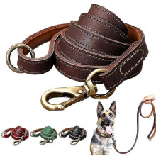 (Brown, L:2.0cm*150cm) Heavy Duty 150cm Genuine Leather Dog Leash Strong Hold for Large Dogs