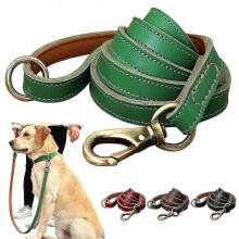 (Green, M:1.5cm*150cm) Heavy Duty 150cm Genuine Leather Dog Leash Strong Hold for Large Dogs