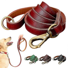 (Red, M:1.5cm*150cm) Heavy Duty 150cm Genuine Leather Dog Leash Strong Hold for Large Dogs
