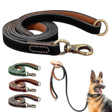 (Black, M:1.5cm*150cm) Heavy Duty 150cm Genuine Leather Dog Leash Strong Hold for Large Dogs