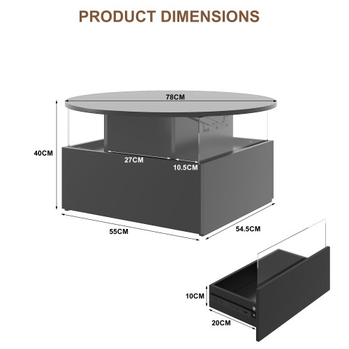 Black 80cm Round Lift Top Coffee Table 2