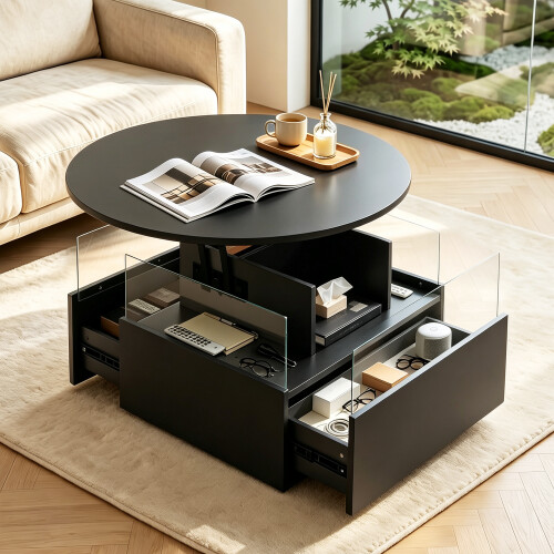 Black 80cm Round Lift Top Coffee Table
