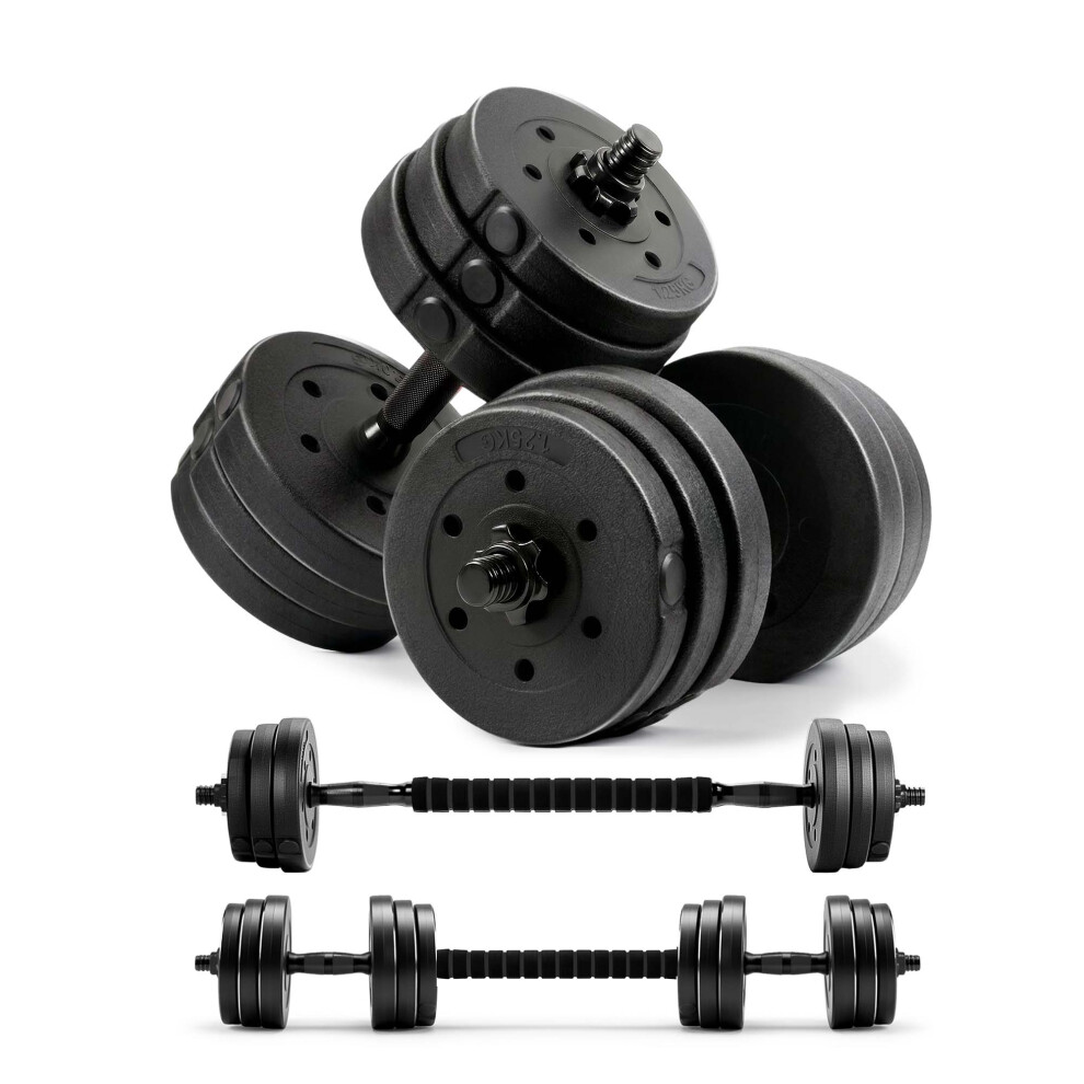 Kayman Adjustable 20Kg Dumbbell & Barbell Set, Plastic Weight Set For Home Gym Strength Training, Multi Weight Dumbbells With Connector Bar