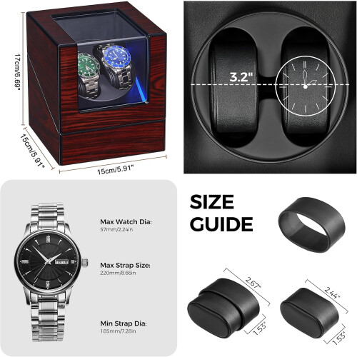 Automatic Watch Winder Box 2 Watches Motor LED 2