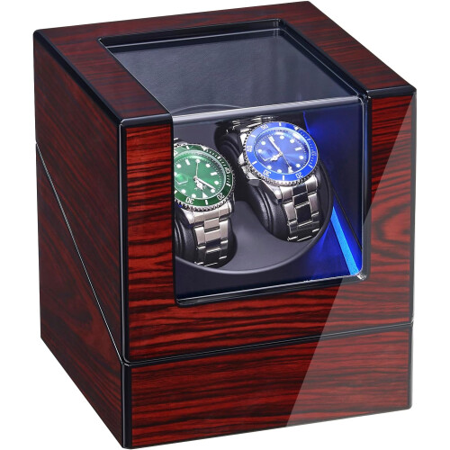 Automatic Watch Winder Box 2 Watches Motor LED