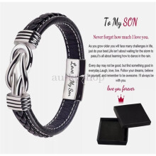 (To My Son (Card+Gift Box), 21cm) To My Son To My Grandson Bracelet Love You Forever Braided Leather Knot Bracelet