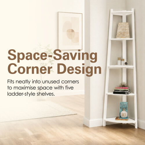 Charles Jacobs (White) Charles Jacobs Corner Ladder Shelf Bookcase Display Storage Unit 1