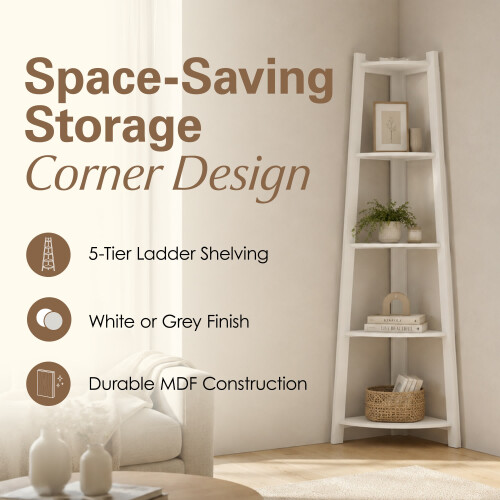 Charles Jacobs (White) Charles Jacobs Corner Ladder Shelf Bookcase Display Storage Unit 2