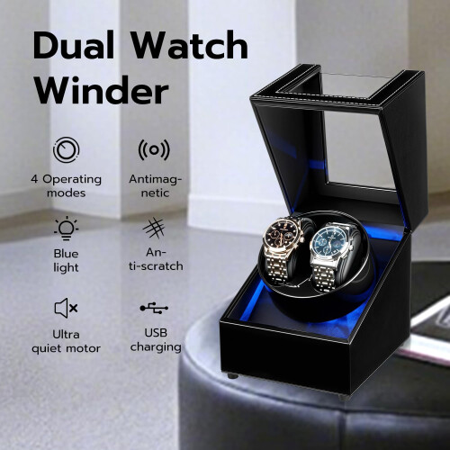 PU Leather Twin Watch Winder Display Box 1
