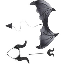 Halloween Devil Costume Set Devil Horn Headband Stick Black Wings Cosplay
