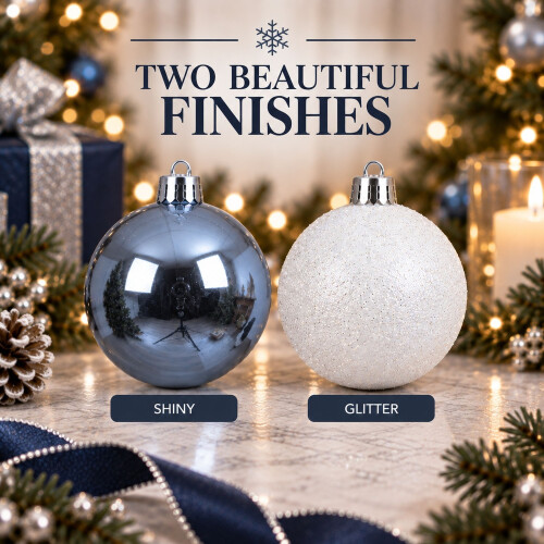30 Christmas Tree Baubles White Silver Blue 6cm 2