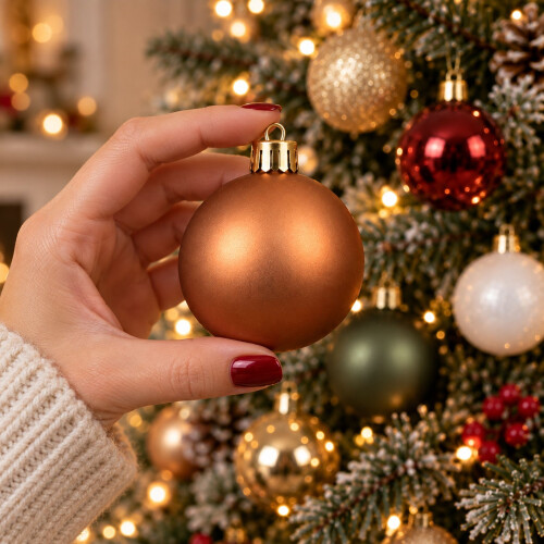 30 Baubles Shatterproof Rosemary Brandy Pearl 6cm 1