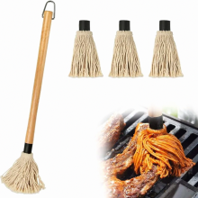 BBQ Grill Brush, Basting Mop, Professional Sauce and Marinade Brush with Wooden Handle and 3 Extra Replacement Heads for Cooking, Frying, an