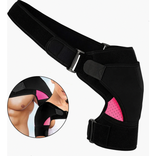 Shoulder brace for torn rotator cuff, shoulder pain relief, support and compression, rose red