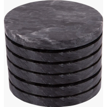 6x Zwarte ronde marmeren onderzetters van 10 cm - Rustieke stenen placemats voor thuisbar, keuken en eettafel - van Argon Ta