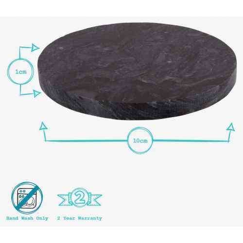 6x Black 10cm Marble Round Coasters - Rustic Stone Home Bar Kitchen Dining Table Placemat & Table Set - by Argon Ta 2