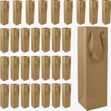 30 Gift Bags for Wine Bottles, Kraft Paper Wine Bags with Handles, Single Bottle Packaging for Champagne, Beer, Christmas, Wedding, Party