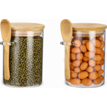 Bewaarpotten met deksels en lepels, set van 4, 540 ml, havermoutpotten, glazen bewaarcontainers, glazen voedselbewaarpotten, maaltijdvoorbereidingspot