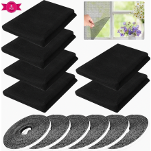 Set di 6 zanzariere per finestre, rete antizanzare con 6 rotoli di nastro autoadesivo, non richiede foratura, 1,5 m x 1,3 m, nero.
