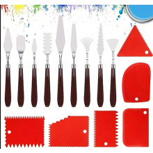 Set di spatole e raschietti, set di 15 spatole per pittura acrilica: 9 spatole in acciaio inossidabile e 6 spatole dentate in plastica per paste textu