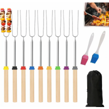 9-piece set of telescopic barbecue skewers, marshmallow skewers extendable from 30.5 to 80.5 cm, stick bread skewers, barbecue skewers for b